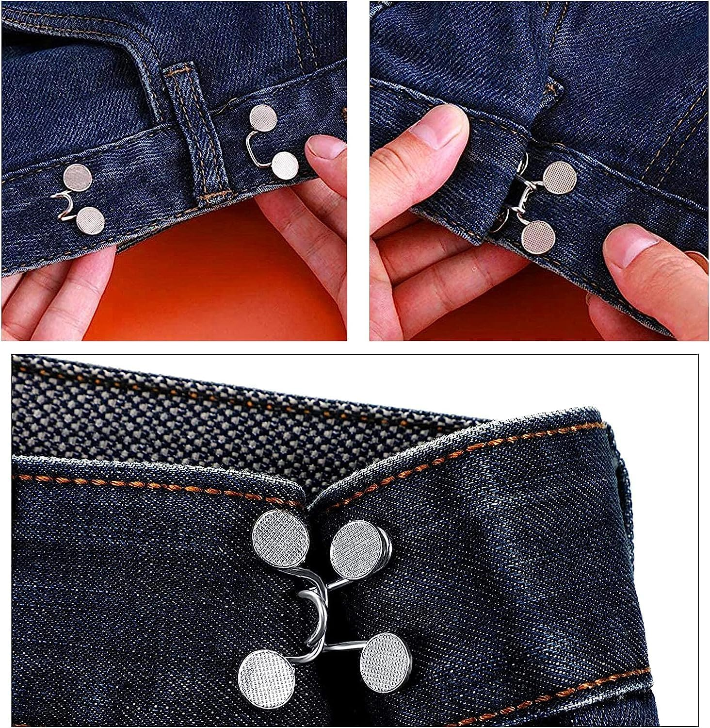 Betterjonny 6 Sets Adjustable Waist Buckle Extender, Replacement Button for Pants, Jeans Perfect Fit Instant Adjustment image number 3