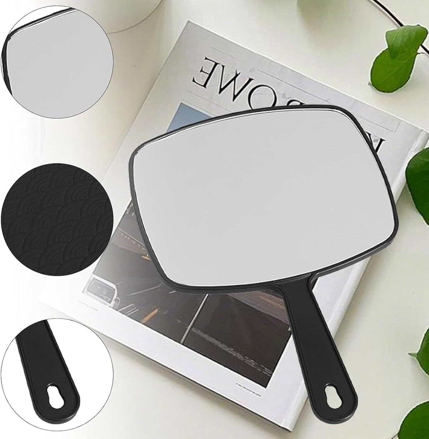 Handheld Mirror 26.2 X 18.8Cm Black with Handle Square Makeup Portable Handheld Mirror for Makeup Hairdressing Suitable for Barber Shop Hairdressing Home