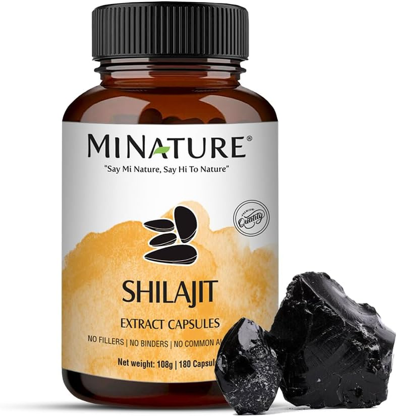 Mi Nature Shilajit Capsules with Fulvic Acid 180 Vegetarian Capsules|1000Mg Premium Himalayan Source| Non-Gmo |Natural Energy and Performance Supplement image number 1