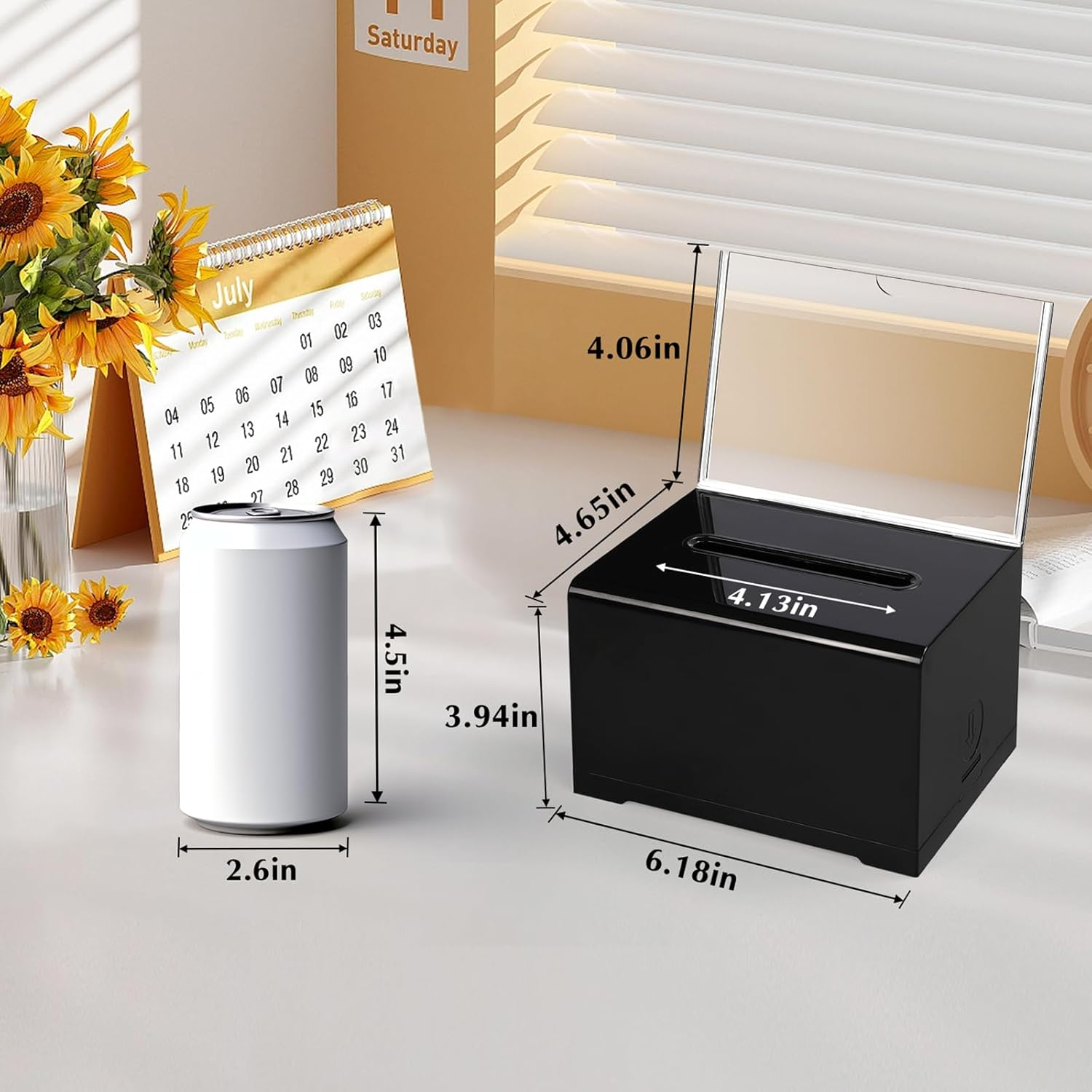 VOISEN Acrylic Donation Box with Lock, Black Tip Jar with Sign Holder, Suggestion Box for Fundraising, Donation, Bar, School Voting, 6.2X4.6X3.9 Inch