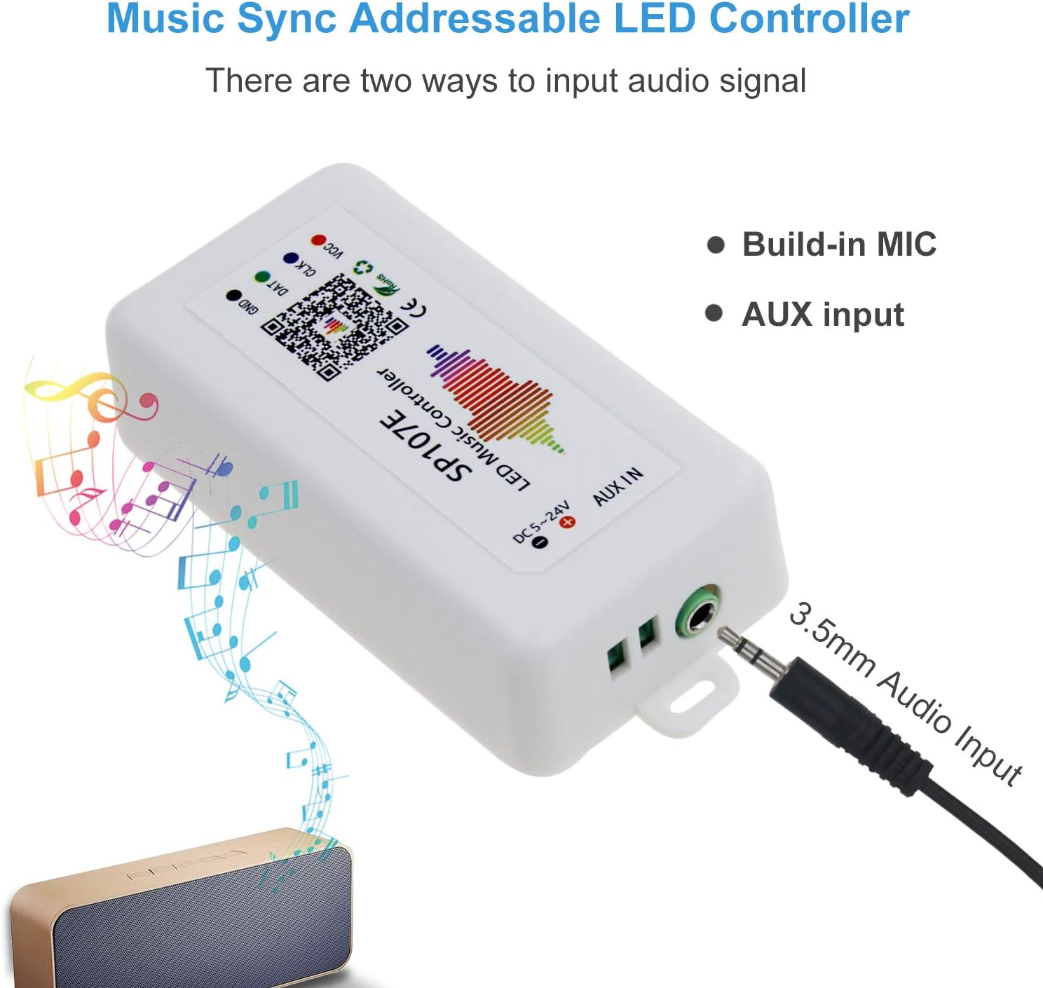 ALITOVE WS2812B WS2811 WS2815 LED Controller Music Sync Bluetooth App Control by Ios Android for WS2812 WS2813 SK6812 WS2801 Dream Color Addressable LED Strip Matrix Panel Pixel Light, Mic/Aux Input image number 2