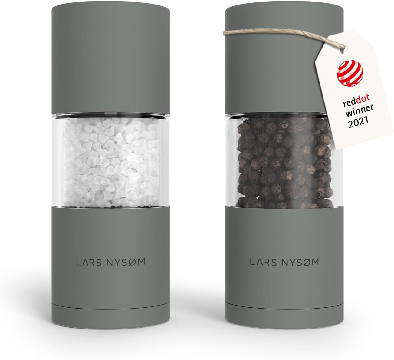 LARS NYS&Oslash;M Salt and Pepper Grinder Set, Manual Salt and Pepper Mills with Adjustable Ceramic Grinder, Design Spice Shaker Set (Ash Gray)