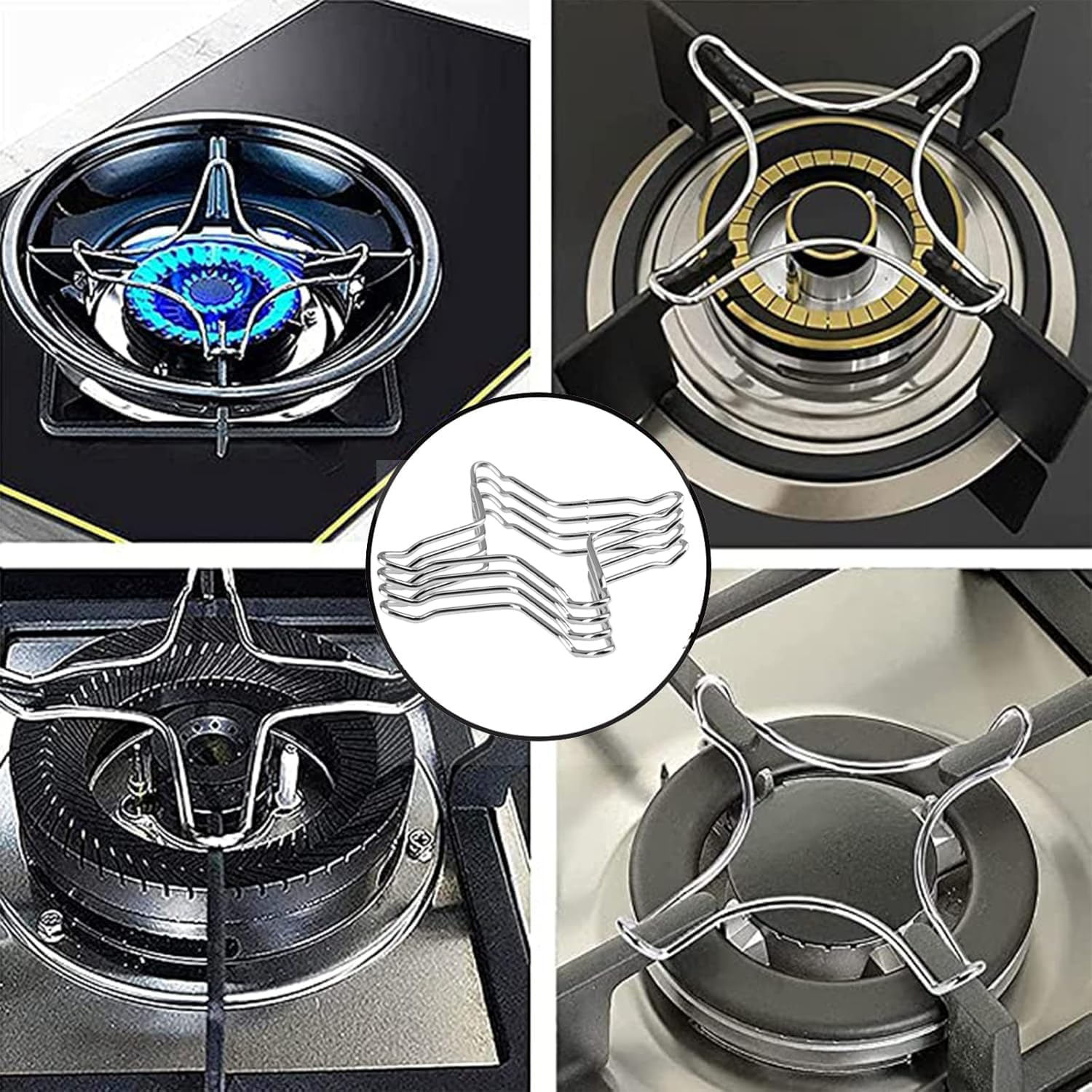 4 Pcs Gas Stove Ring Reducer Trivet, 10Cm X 10.3Cm Trivet Stove Burner Grate Gas Cooker Holder, Gas Cooker Accessories, Stainless Steel Kitchen Rack Pot Stand for Gas Hob image number 6