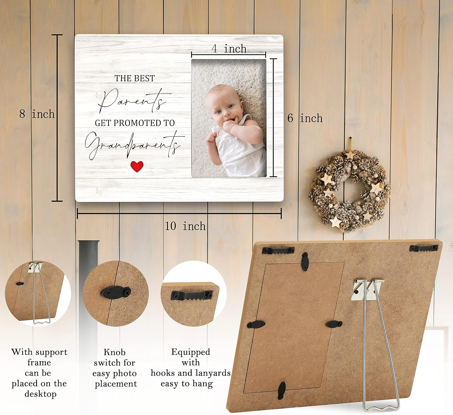 SRADMO Grandparents Picture Frame - Best Parents Get Promoted to Grandparents Photo Frame 8X10 - Grandkids Baby Announcement Gifts for Grandpa Grandma (White-2) image number 3