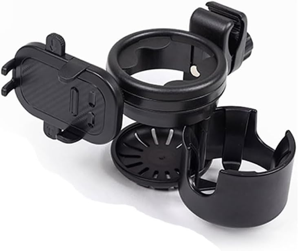 3-In-1 Stroller Cup Holder with Phone Mount &ndash; Universal 360&deg; Rotating Drink Holder for Stroller, Bike, Wheelchair, Scooter & Walker, Adjustable Bottle & Phone Rack (Black) image number 4