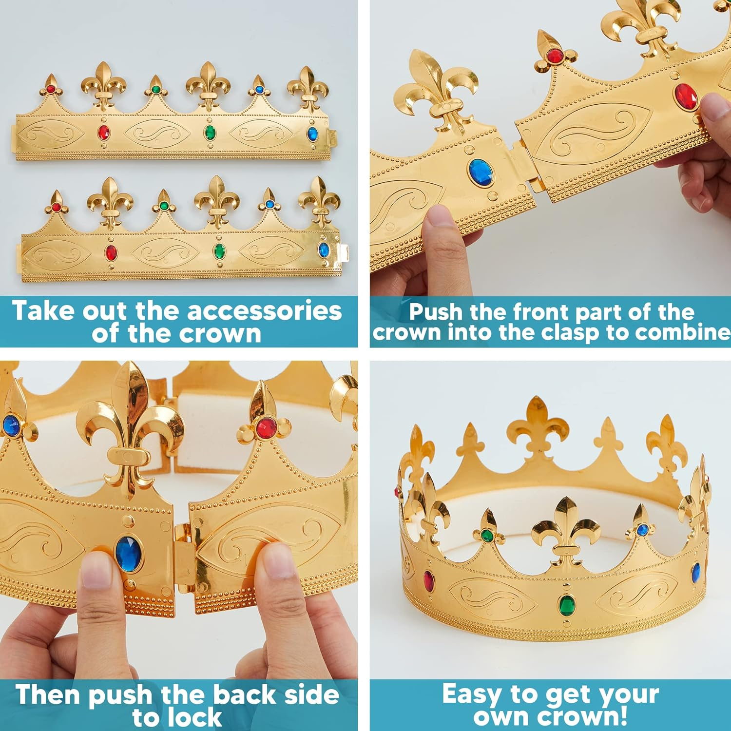 Spooktacular Creations Gold King Crown for Kids Men Women Costume Party Cosplay Props, Halloween Plastic Crown Hat for Dress Up, Pretend Play Party Accessories Decorations image number 3