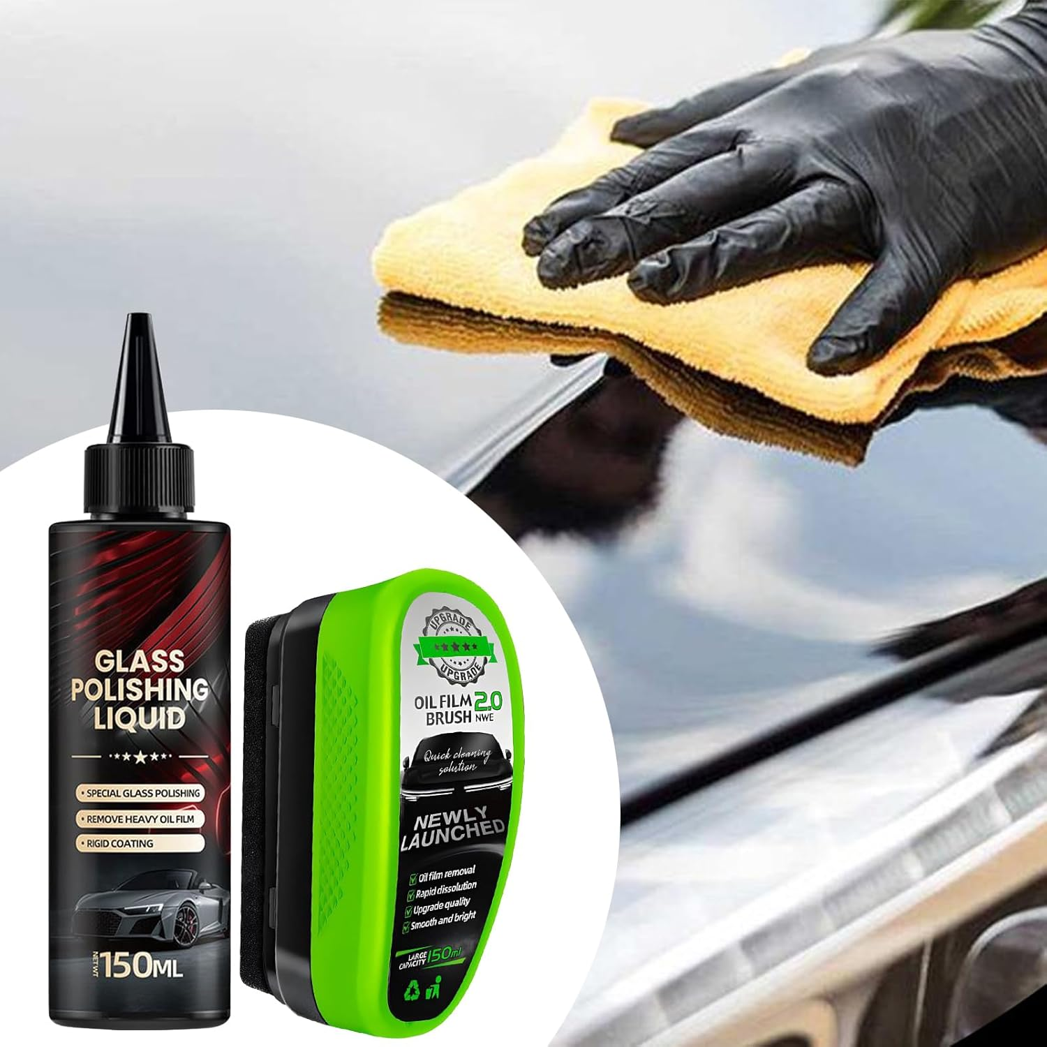 Oil Film Cleaner Agent - Automotive Glass Detailing Cleaner with Brush | Oil Film Stain Removal Long-Lasting Vehicle Maintenance Solution for Rain Marks Bird Droppings Stickers