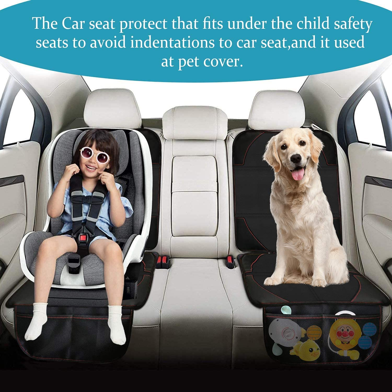Car Seat Protector Cover for Child Seats COOSOO 2 Pack Child Car Seat Protector with Organizer Pockets Waterproof Baby Car Back Seat Protector Non-Slip Vehicle Seat Mat Protect Leather Car Seats image number 6