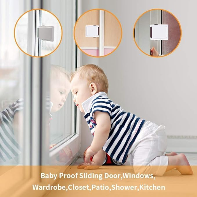 Child Proof Window Sliding Door Lock (Suit for Working Space over 1.06Cm and under 3Cm) Strong Adhesive Sliding Door Security Lock for Your Baby Safe and Protect Kid (2 Packs, Grey) image number 3