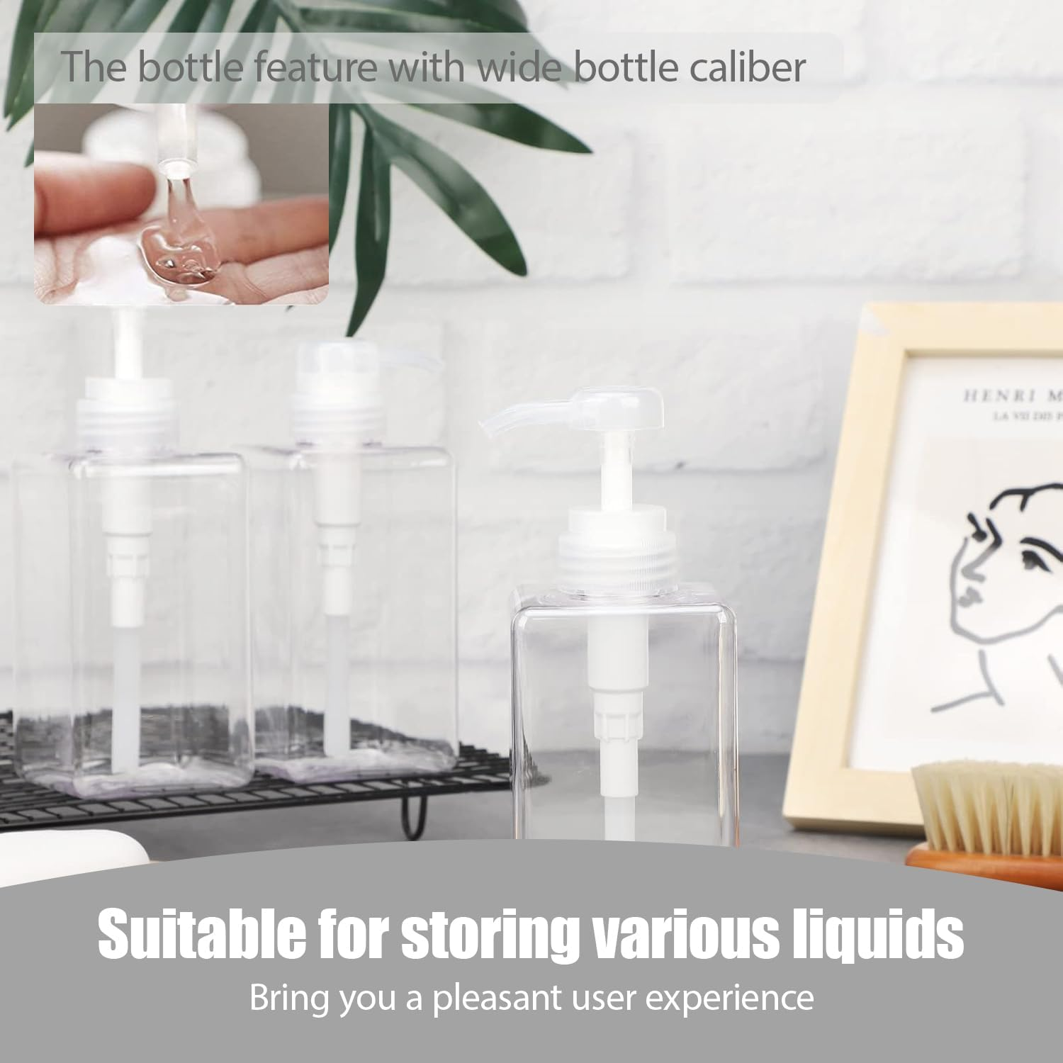 JZS Pump Bottle Dispenser Refillable Square Plastic Lotion Dispenser Empty Lotion Pump Bottle for Essential Oil Soap image number 6