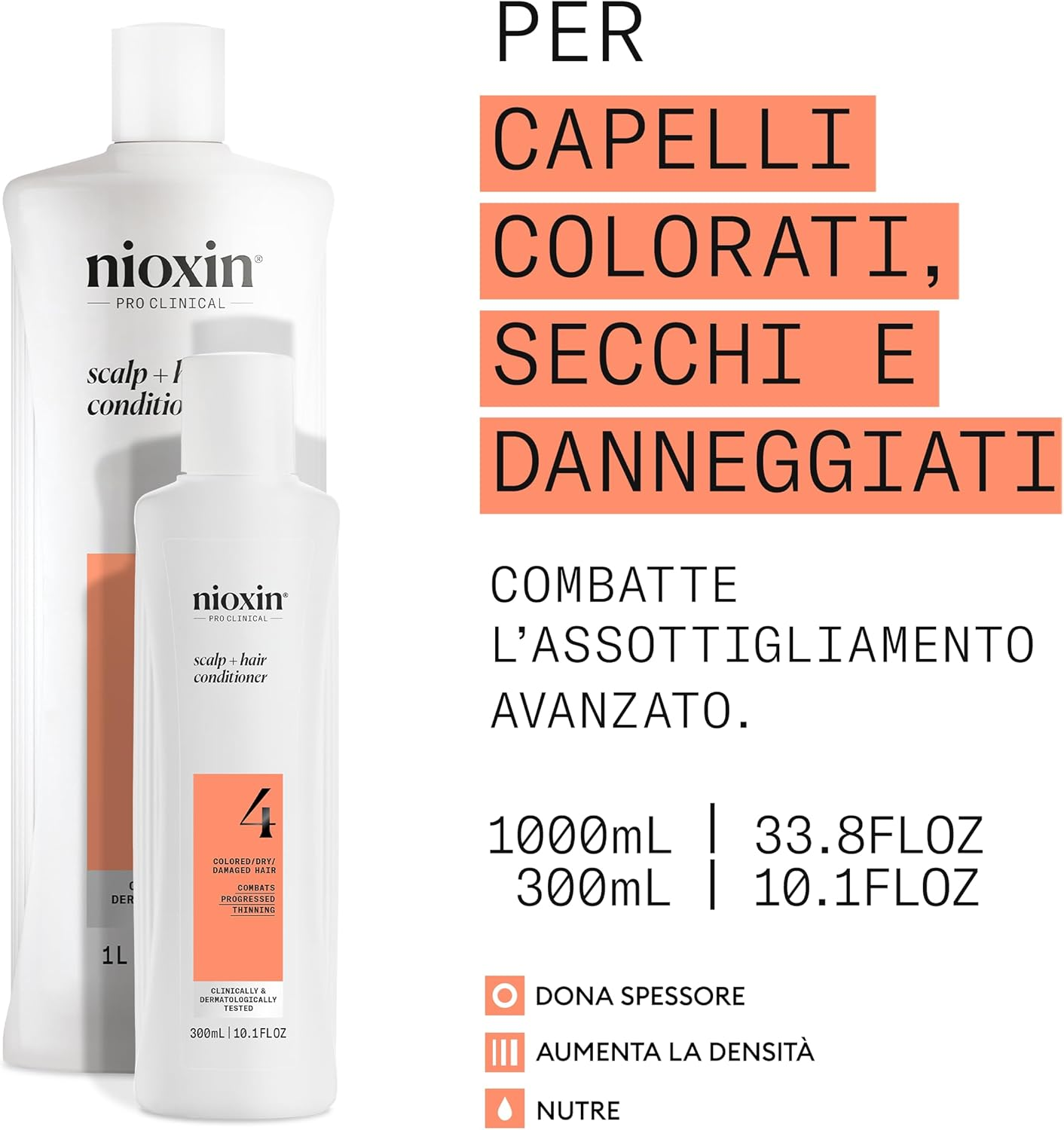 Nioxin System 4 Scalp plus Hair Thickening Conditioner for Damaged Hair with Progressed Thinning, 1000 Ml image number 4