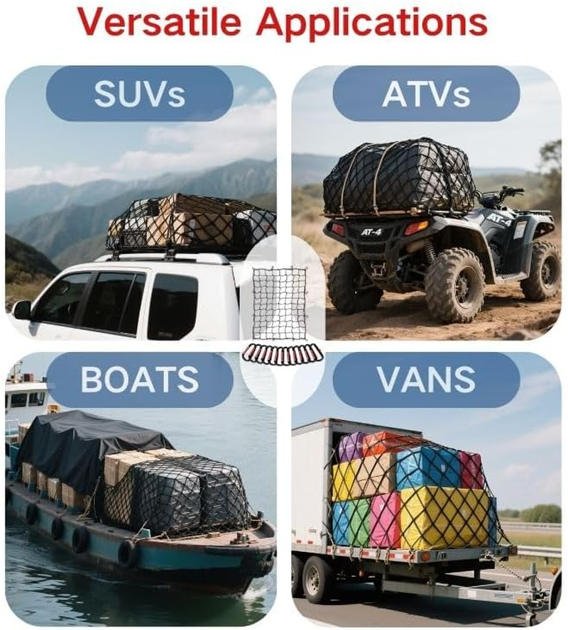 120 X 180CM Cargo Net for Pickup Truck Bed - Stretches to 240 X 360 CM, Nylon Mesh with 12 Aluminum Hooks &ndash; Universal Fit for Pickup, SUV, ATV, Boat image number 1