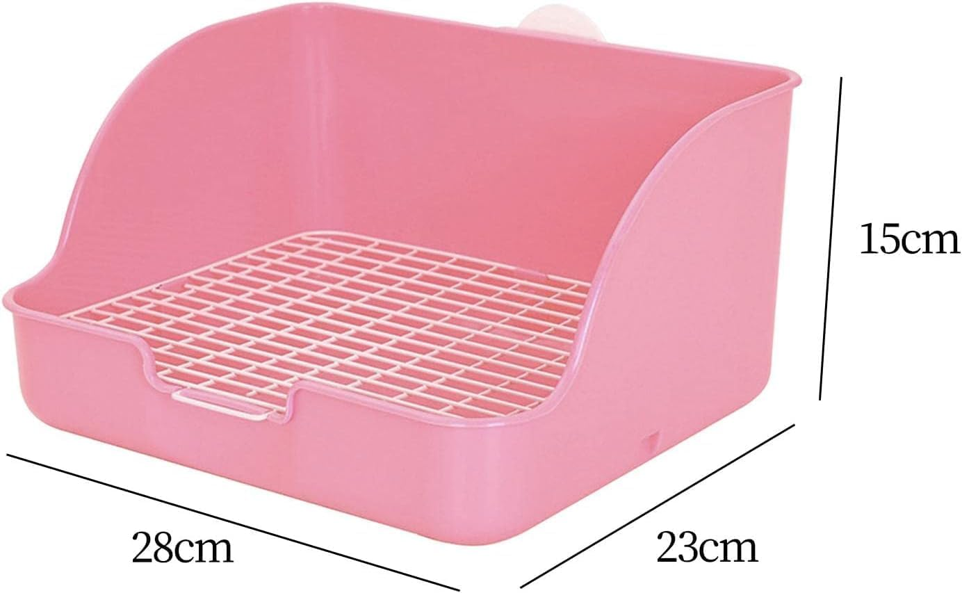 Rabbit Litter Box Toilet, Small Animal Potty Trainer, Plastic Square Cage Box Rat Potty Trainer Corner Grate Litter Bedding Box Pet Pan for Guinea Pigs Chinchilla Ferret Bunny, Easy to Clean (Pink1) - Blue image number 6