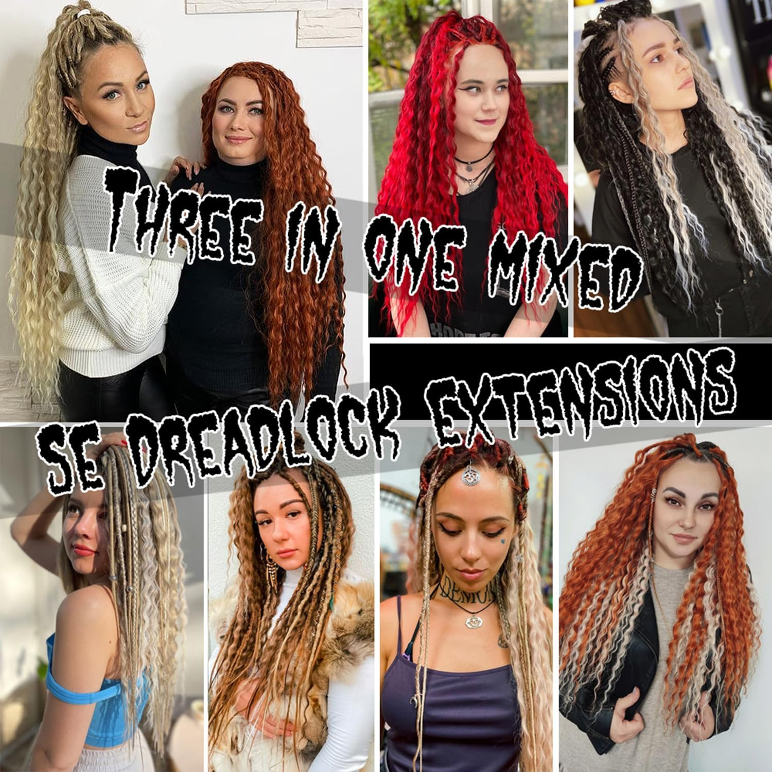 24 Inch Synthetic Dreadlock Extensions Hippie Single Ended Dreads 0.6 Cm Width Loc Extensions Reggae Style Crochet Hair for Women (T1B/Blue, 3 Styles Mixed 24 Inch(18 Strands)) image number 7