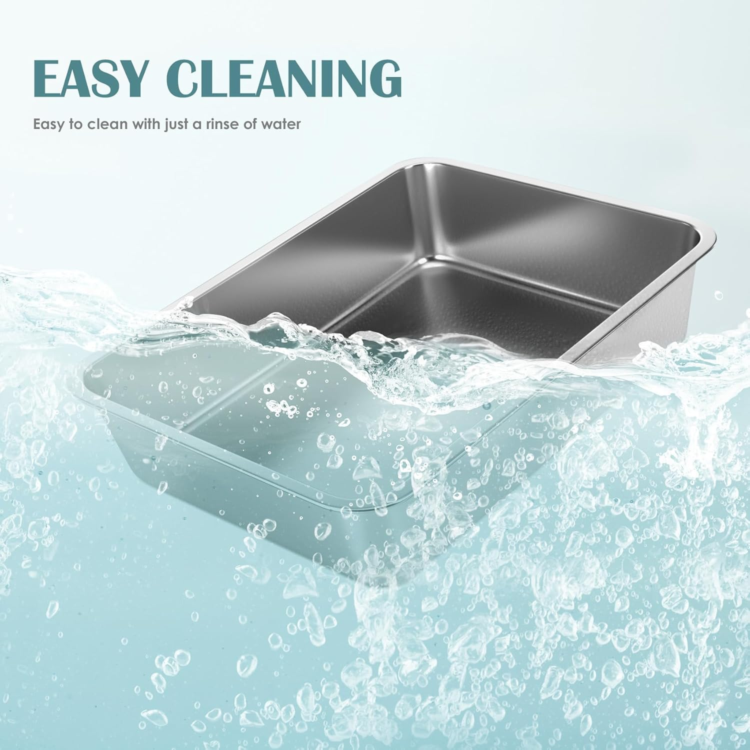 IKITCHEN Stainless Steel Cat Litter Box, Large Metal Litter Pan for Cats, Kitty Litter Box Never Absorbs Odors, Low Side Entry Non Stick, Easy Clean 17.5 X 13.5 X 4 Inches image number 5