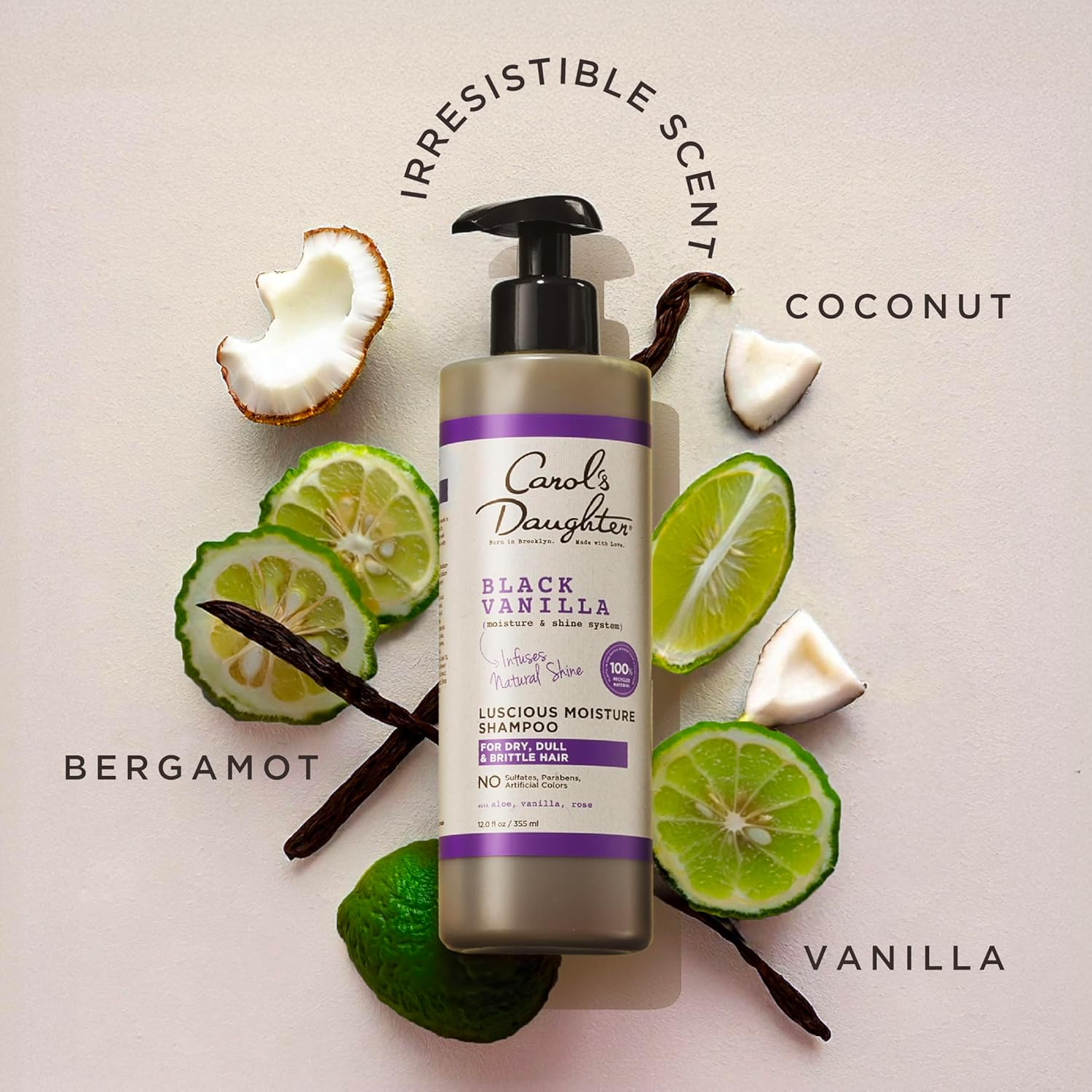 Carol'S Daughter Black Vanilla Moisture Sulfate Free Shampoo for Curly, Wavy or Natural Hair, Moisturizing Hair Care for Dry, Damaged Hair, 12 Fl Oz