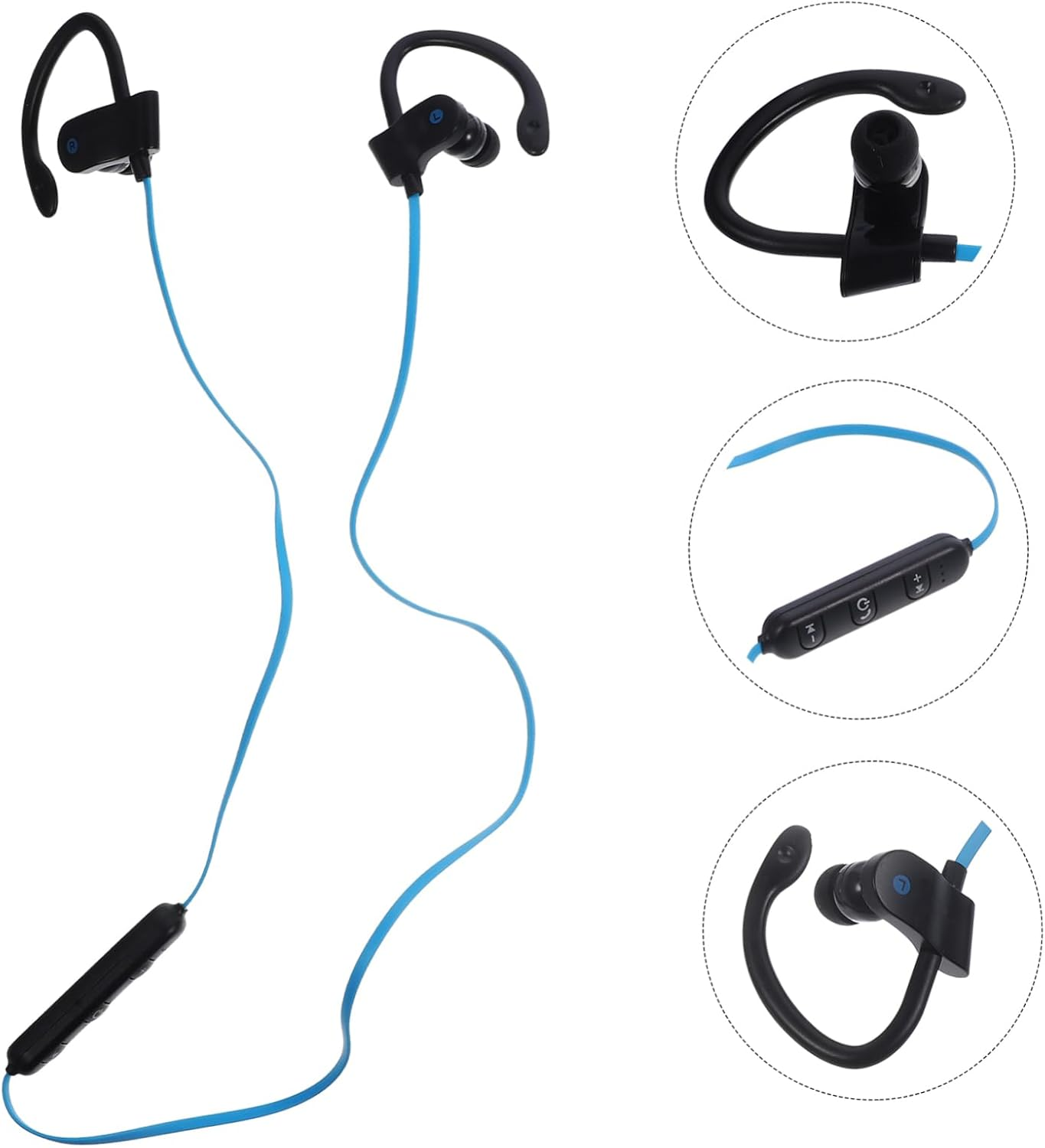 Tofficu Wired Ear Hook Earphones with Microphone Universal Stereo Headset for Sports Running Compatible with Smartphones Black and Navy image number 3