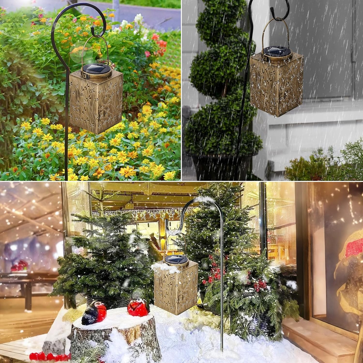 2 Pack Solar Lanterns - Waterproof Metal Hanging Solar Lights Outdoor Decorative, Solar Powered LED Lantern Lamp for Patio Balcony Tabletop Porch Deck Yard Garden Decor for outside (Square Dragonfly) image number 3