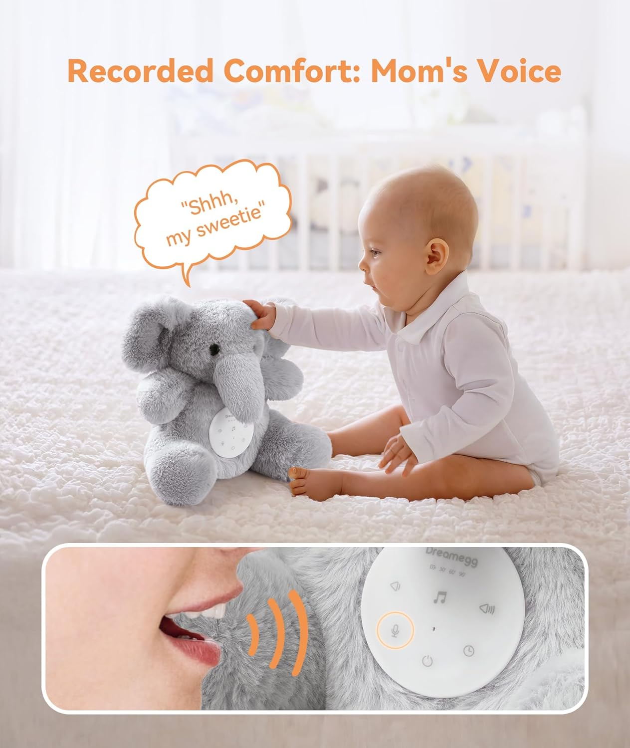 Dreamegg Baby Sleep Soother - White Noise Machine with Recording, 21 Soothing Sounds, Child Lock, Skin-Friendly & Washable, USB Rechargeable White Noise Sound Machine for Baby Sleep, Travel, Gift image number 4