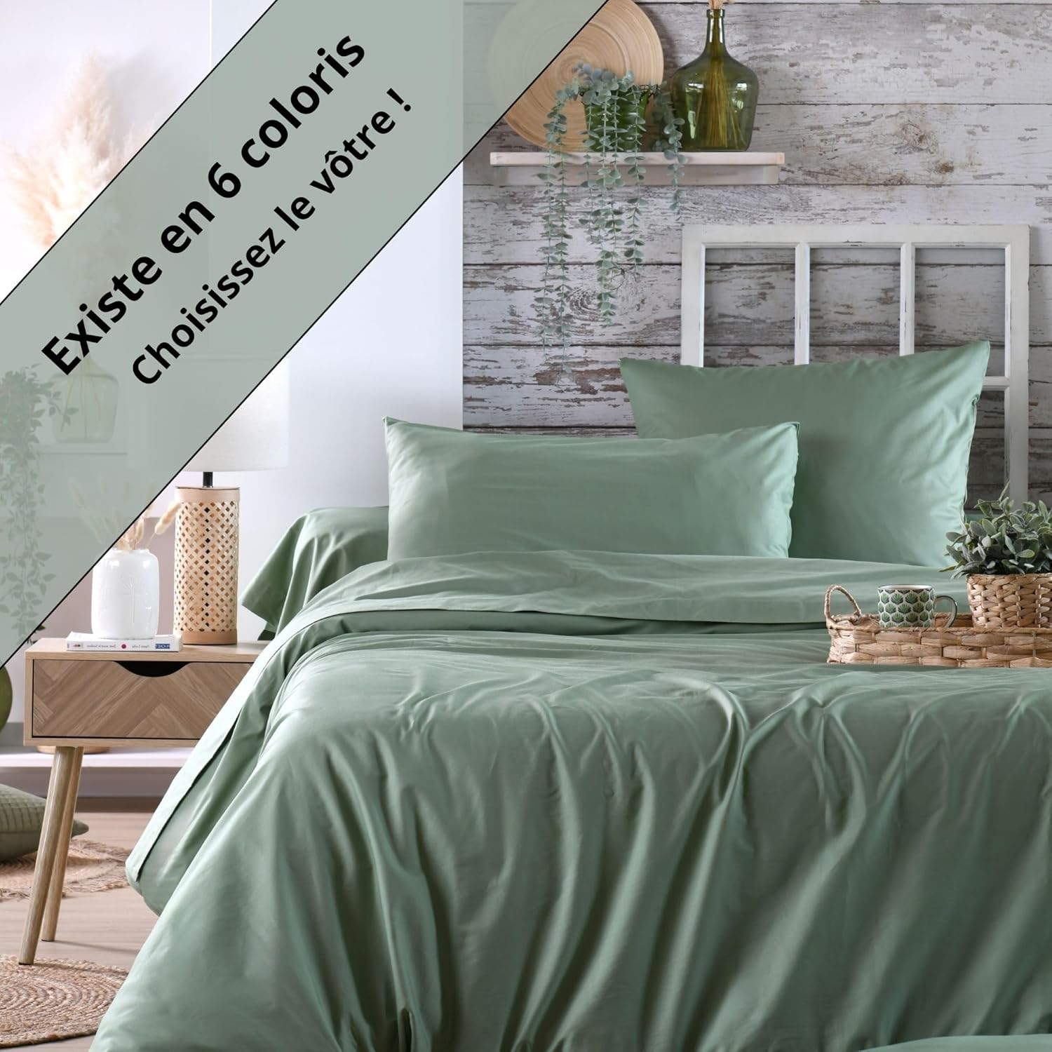STOF Flat Sheet - Size 180 X 290 Cm - Quality Cotton Percale - 100% Cotton with Oeko-Tex Certified - Colour Green - Elys&eacute;e Model - Home Bed Linen - Soft and Comfortable image number 4