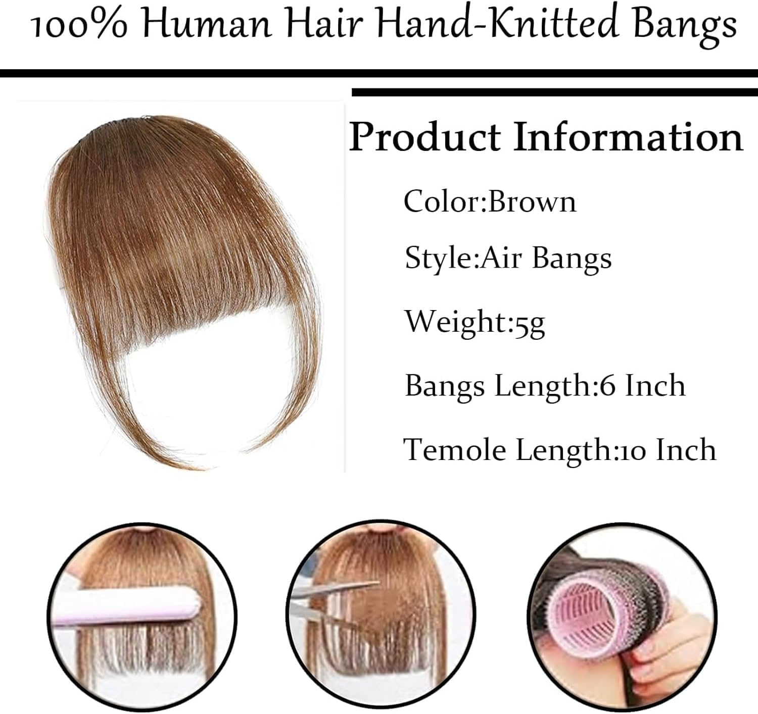 Clip in Bangs - Real Human Hair Extensions for Women,Brown Clip on Wispy Bangs with Temples, Natural Curved Hairpieces for Daily Wear (Light Brown, 6 Inch) image number 1