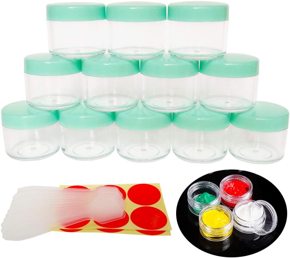 Wopanxye 12Pack 20 Gram 20Ml Jars, Small Cosmetic Sample Empty Container, Plastic round Pot Green Screw Cap Lid, Tiny 20G Bottle for Makeup, Eye Shadow, Powder, Jewelry, Sunscreens, Creams, Lip Balms image number 1