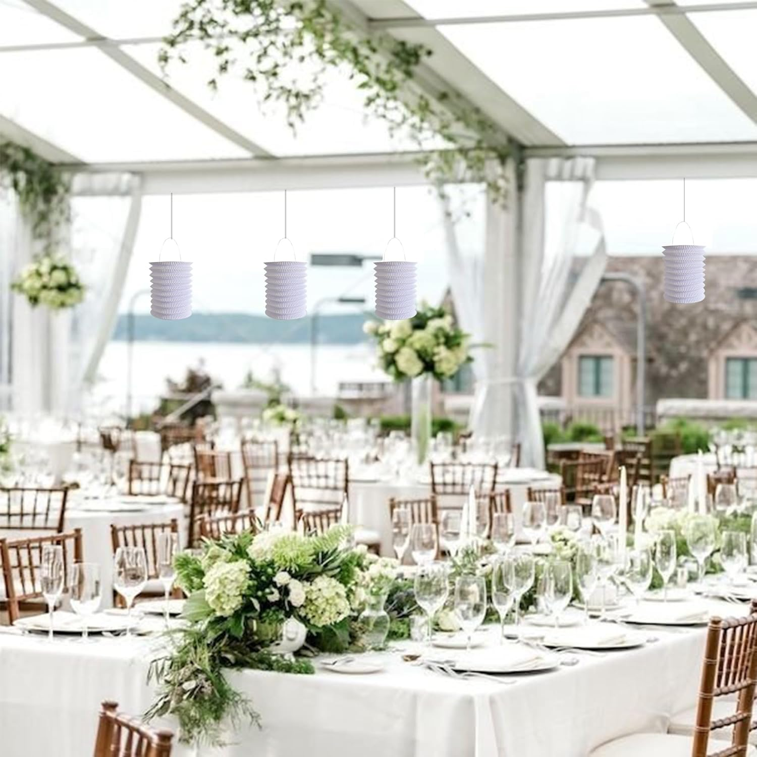 Hezhou 4 Pieces Hanging Lantern Paper Lanterns Lanterns Lantern Outdoor Lanterns Cylindrical Garden Lantern Paper Balloon Lantern Outdoor Party Decoration for Creative DIY Projects Wedding Birthday image number 5