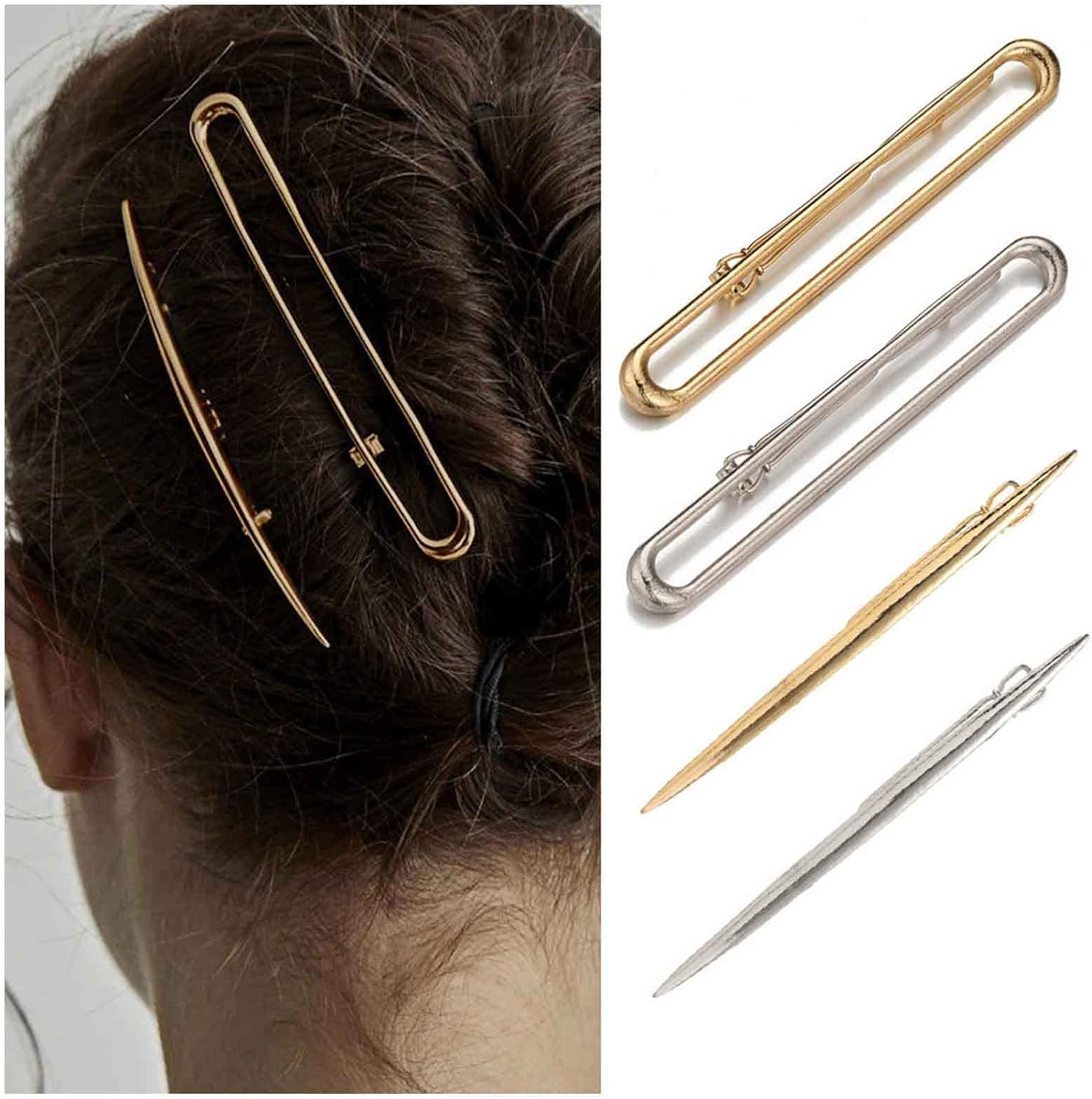 Yheakne Vintage Rectangle Hair Clip Geometric Hair Clip Gold Hair Clip Pin Metal Headwear Decorative Hair Accessories for Women and Girls 2 Pieces (Gold)