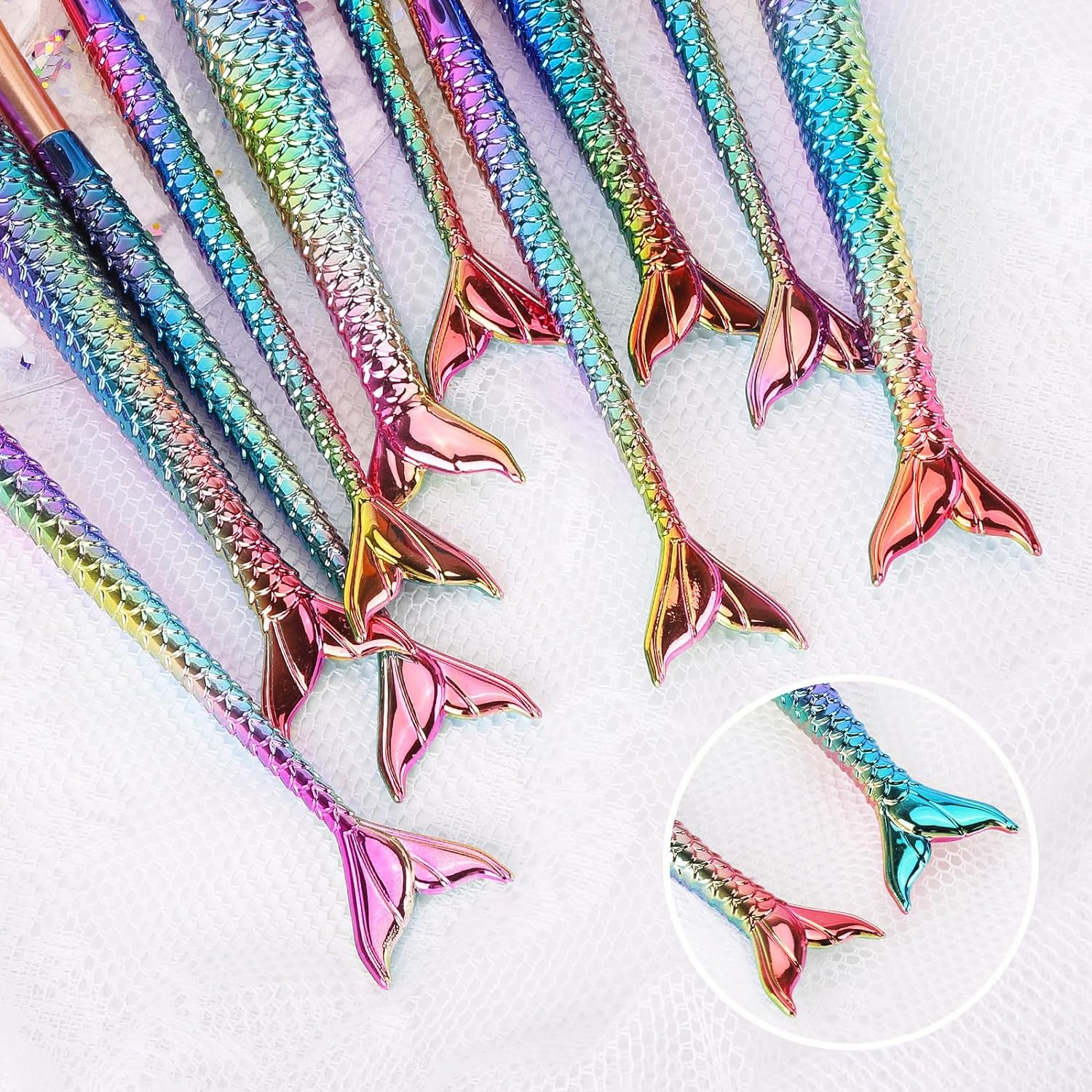 10 Pcs Mermaid Makeup Brushes, Premium Synthetic Foundation Powder Concealers Eye Shadows Blush Makeup Brush Set