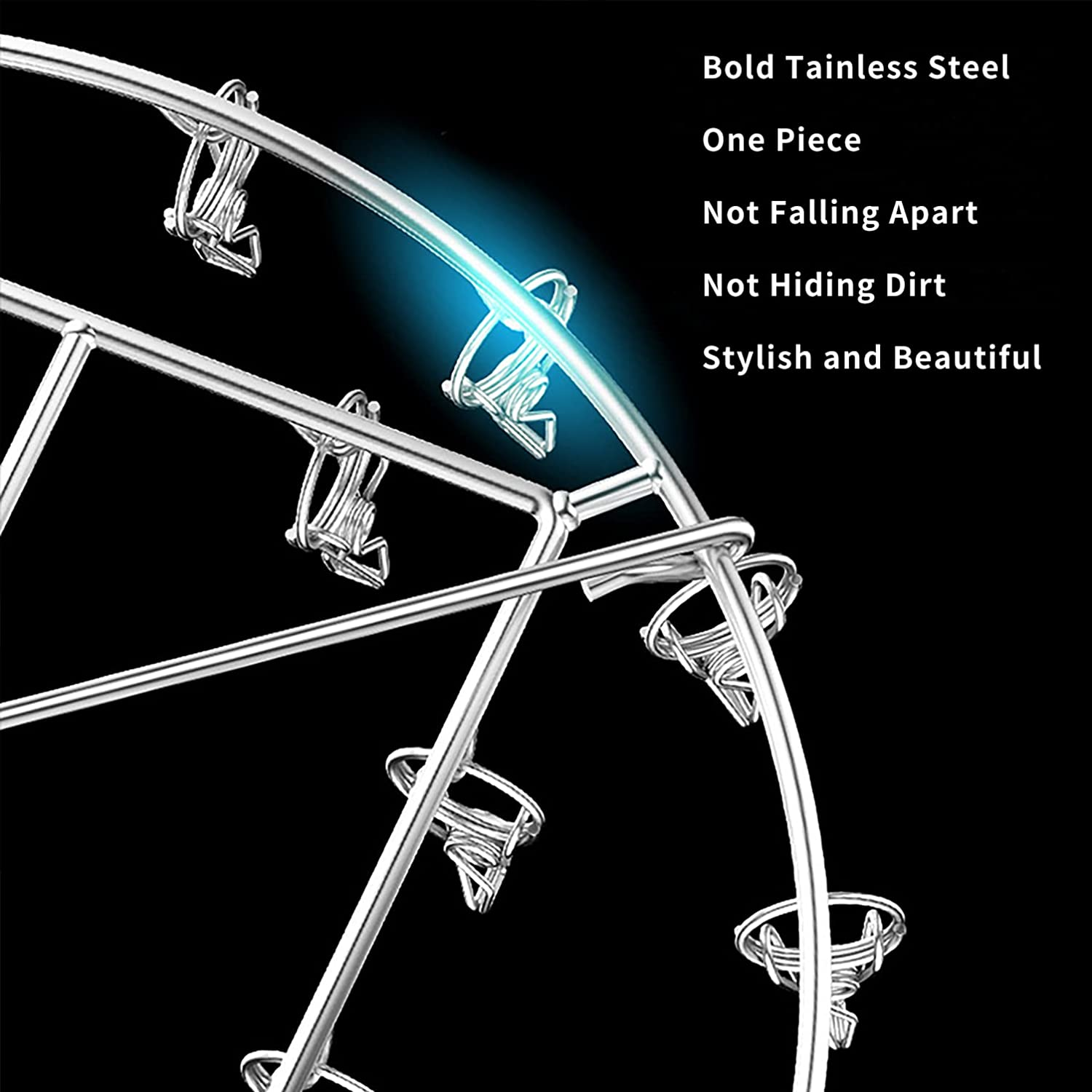 DAWNTREES Stainless Steel Clothes Drying Rack with 30 Clothespin Pegs,2 Pack,Sock Underwear Hanger,Socks Drying Hanger image number 2