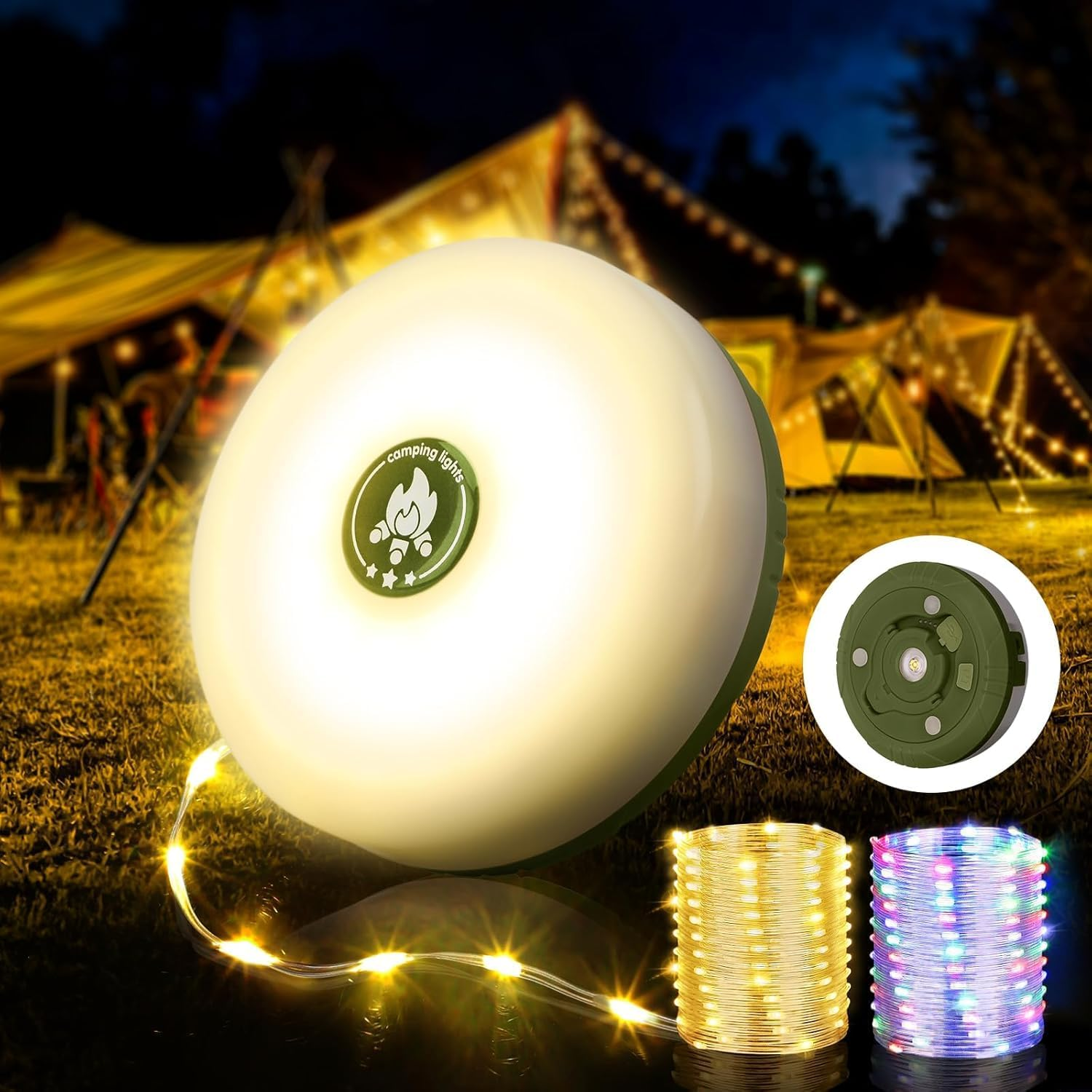 Camping String Lights, 4 in 1 Quick Storage 10M/32.8FT Rechargeable Tent Lights String with 8 Lighting Modes, Hanging Waterproof Portable LED Lamp for Outdoor Patio Awning Garden Party Essentials image number 6