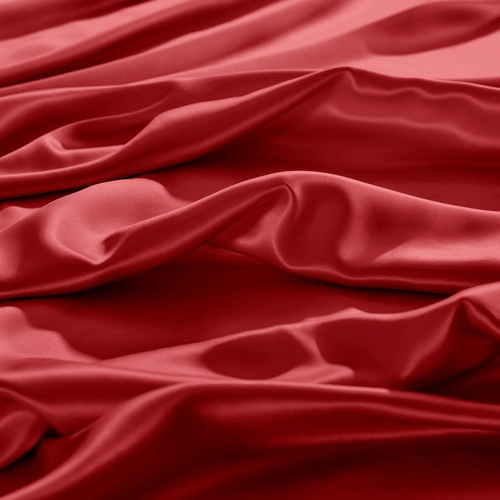 THXSILK Fitted Sheet, Silk Flat Sheet, 160 X 200 Cm, Red Silk Flat Sheet, 100% Pure 19 Momme Mulberry Silk Bed Linen, Fitted Sheet for Standard Mattress, 30 Cm image number 5