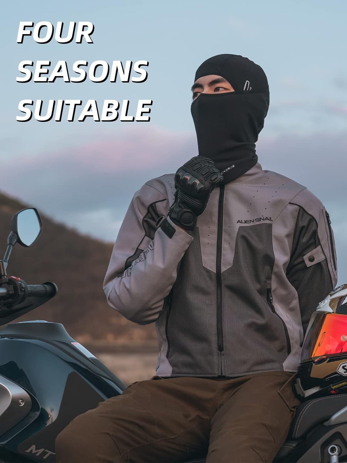 ROCKBROS Balaclava Face Mask, Thin Balaclava Face Mask Summer Cooling Neck Gaiter, UV Protector Breathable Helmet Liner Fits Glasses for Motorcycle Bicycle Black, Black image number 2