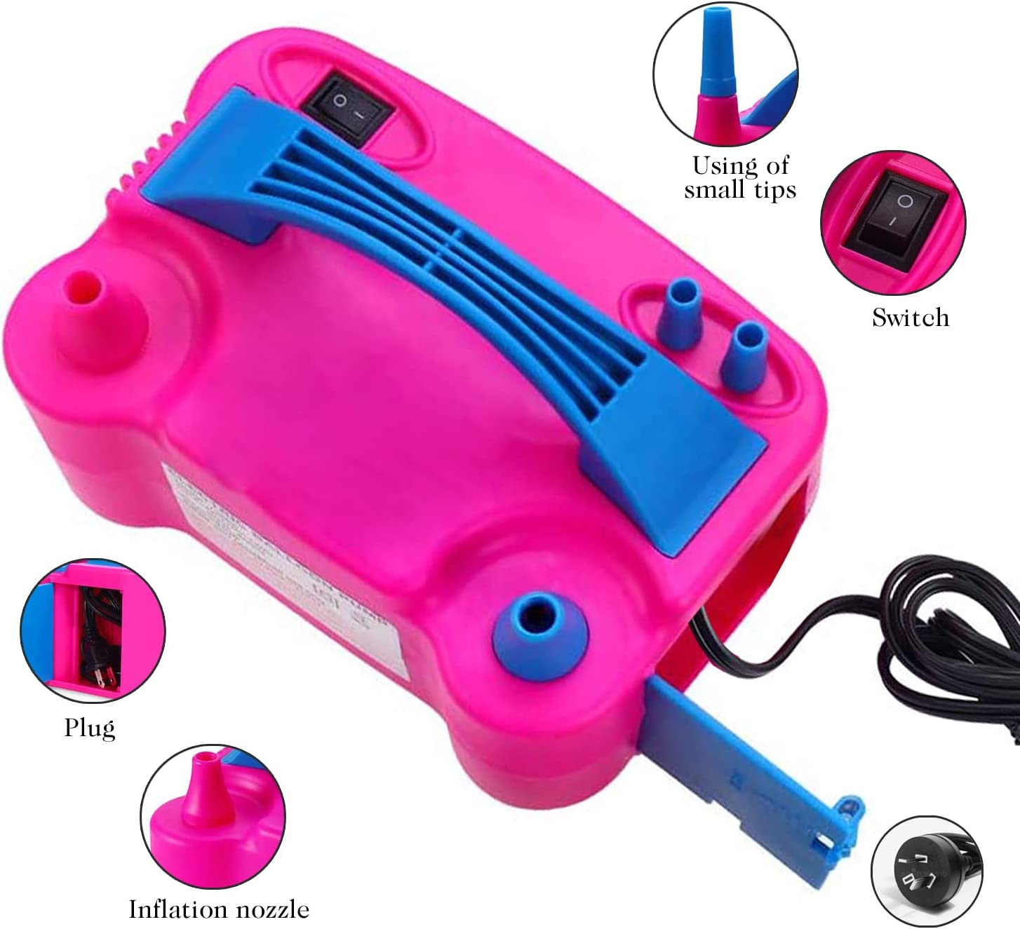 Electric Air Balloon Pump,Portable Dual Nozzle Electric Balloon Inflator/Blower for Rose Red 220V-240V 600W Balloon Blower Pump for Party Decoration, Faster and save Time image number 3