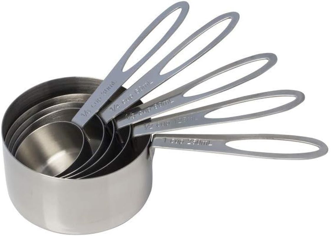 Cuisena Measuring Cups Set, 1 Cup,1/2 Cup, 1/3 Cup, 1/4 Cup and 1/8 Cup, Stainless Steel Silver