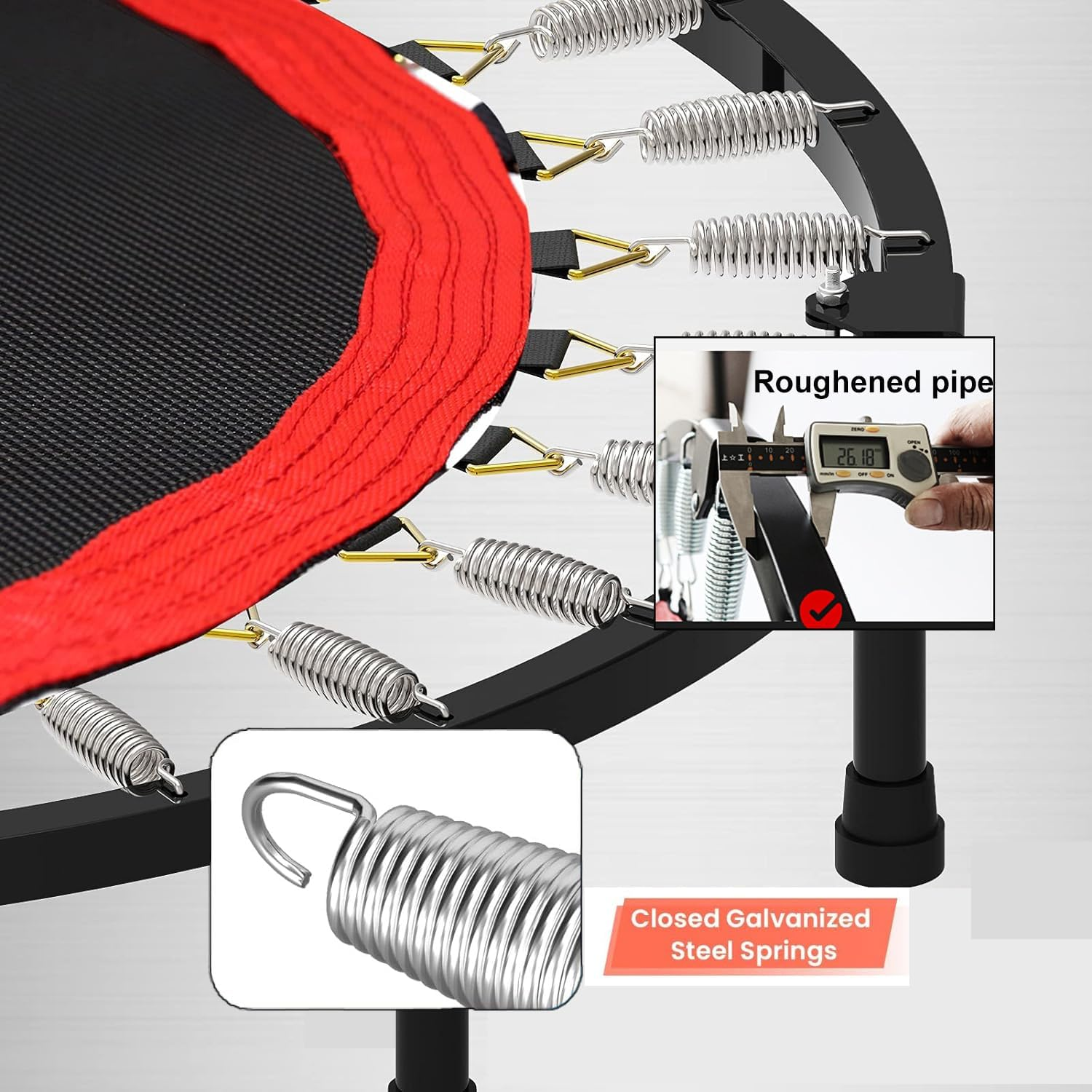 48" Rebounder Trampoline Foldable Fitness Indoor Exercise Workout Rebounder Trampoline with 5 Level Adjustable Heights Foam Handrail, Max Load 300KG image number 5