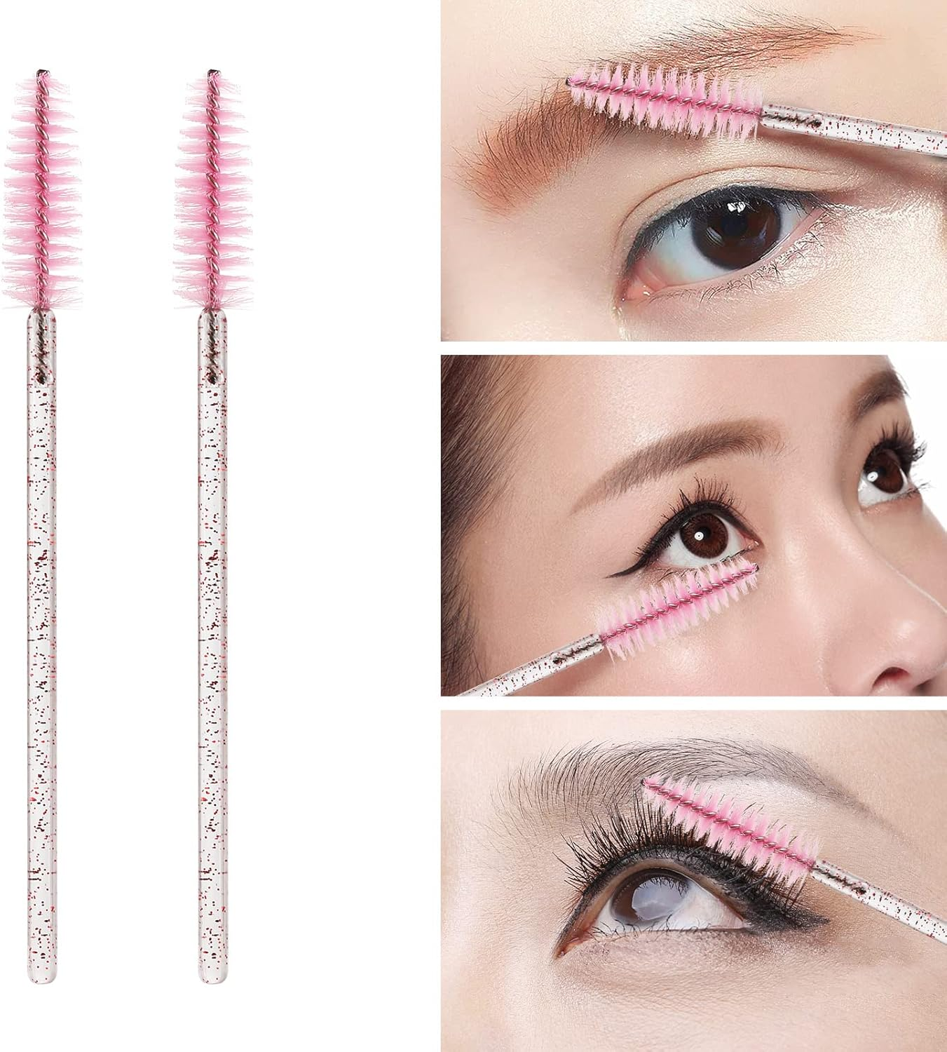 100 Pcs Disposable Mascara Wands, Lash Brushes with Container, Crystal Eyebrow Spoolies Brush for Eyelash Extensions (Pink, Hotpink) image number 5