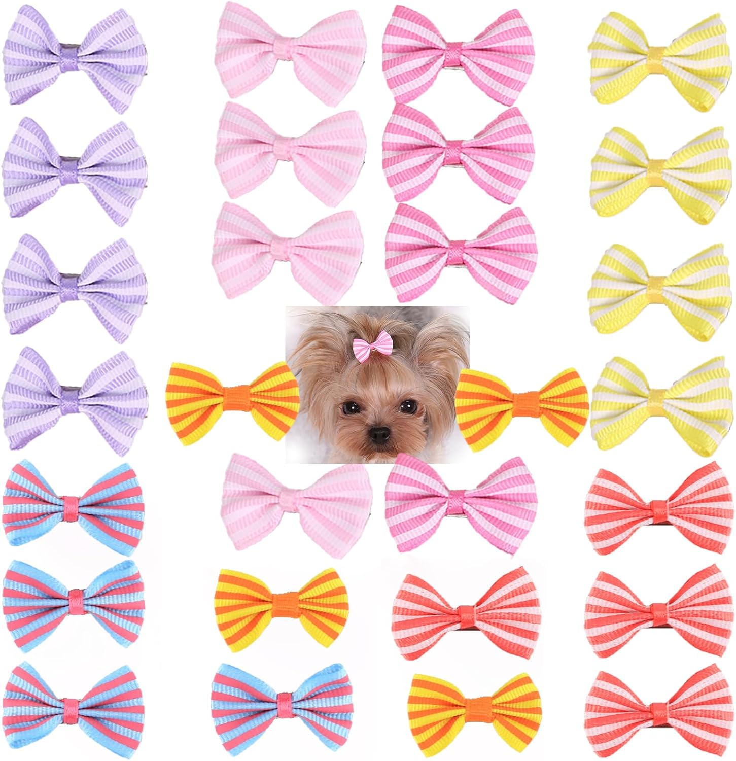 Pet Hair Clips, Bowknot Bows Dots Pet Hair Clips for Dog Cats Puppy,Random Color,24Pcs image number 2