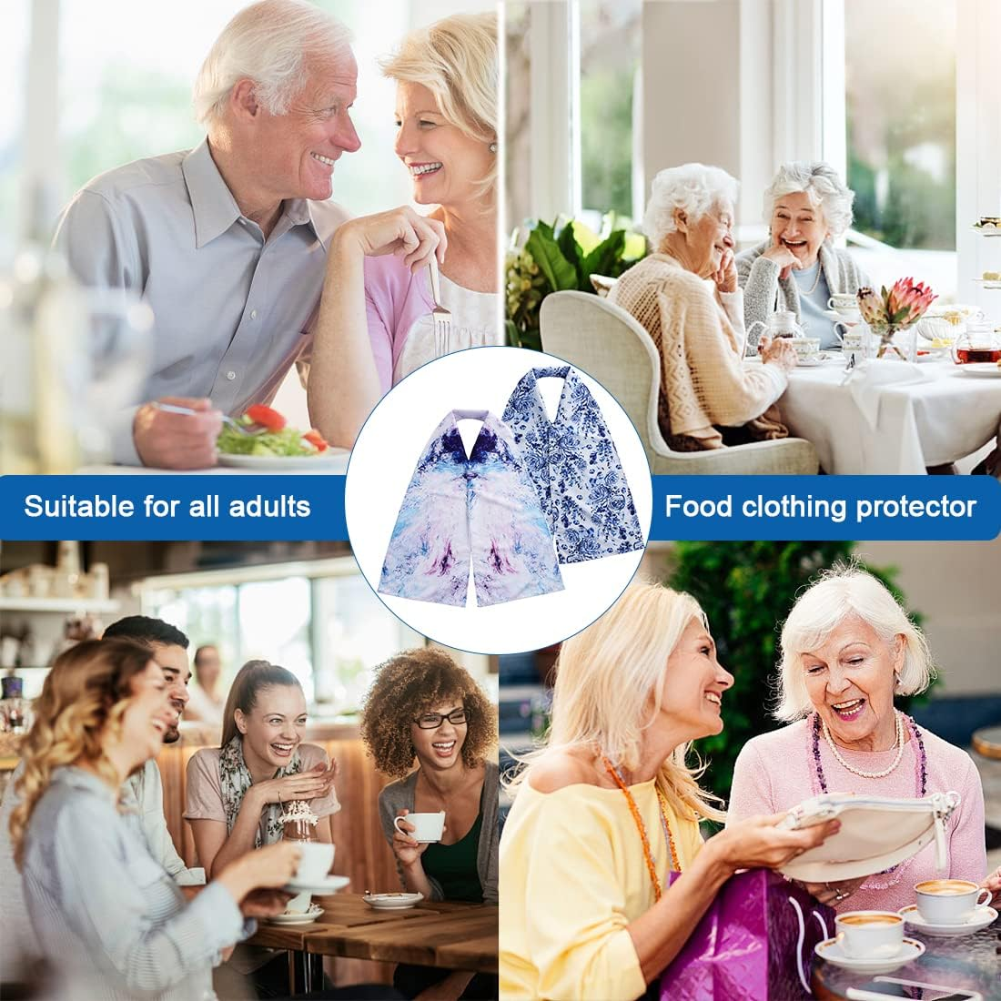 VOPHIA 2 Pack Adult Bib Dining Scarf for Women Microsuede Washable Reusable Food Clothing Protectors Dining Mouth Towel Scarf (Tie-Dye) image number 5