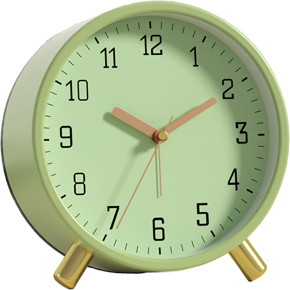 SHISEDECO Alarm Clock with Backlight, 4.5 Inches Bedside Analog Non-Ticking Silent Small Desk Clock with Arabic Numerals, Battery Operated round Table Clock for Living Room, Bedroom (White-S)