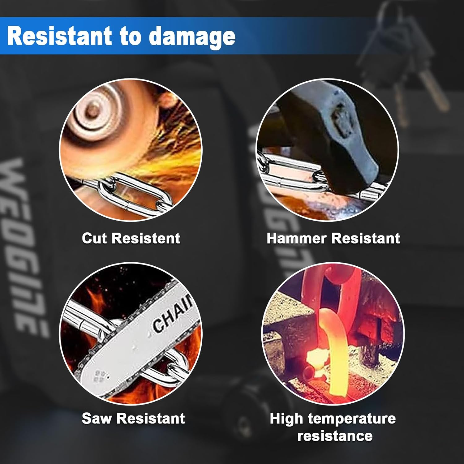 Bike Chain Lock, Heavy Duty Anti-Theft Bicycle Chain Lock, 2.72 Ft Security Bike Locks with 3 Keys, Waterproof Lock Chain for Bike, Bicycle, Scooter, Motorcycle, Door, Gate, Fence image number 3