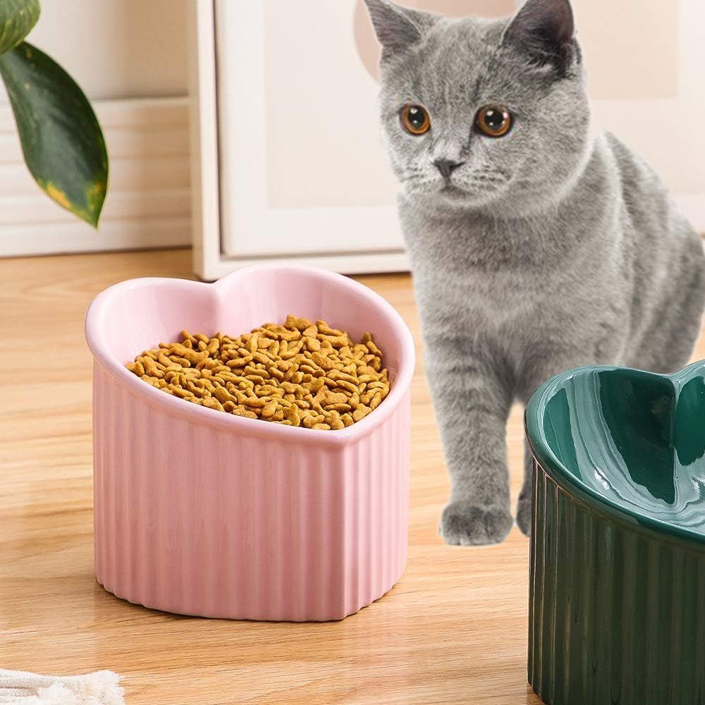 Pink Ceramic Raised Cat Bowls, Tilted Elevated Food or Water Bowls, Stress Free, Backflow Prevention, Dishwasher and Microwave Safe, Lead & Cadmium Free image number 3