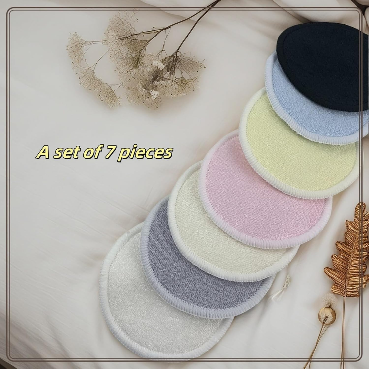 Reusable Makeup Remover Pads - 7 Pcs Soft Cotton Rounds for Face with Friendly Bamboo Fiber, Washable Makeup Remover Cloth for All Skin Types - Ideal for Facial Cleansing (7 Colour) image number 3