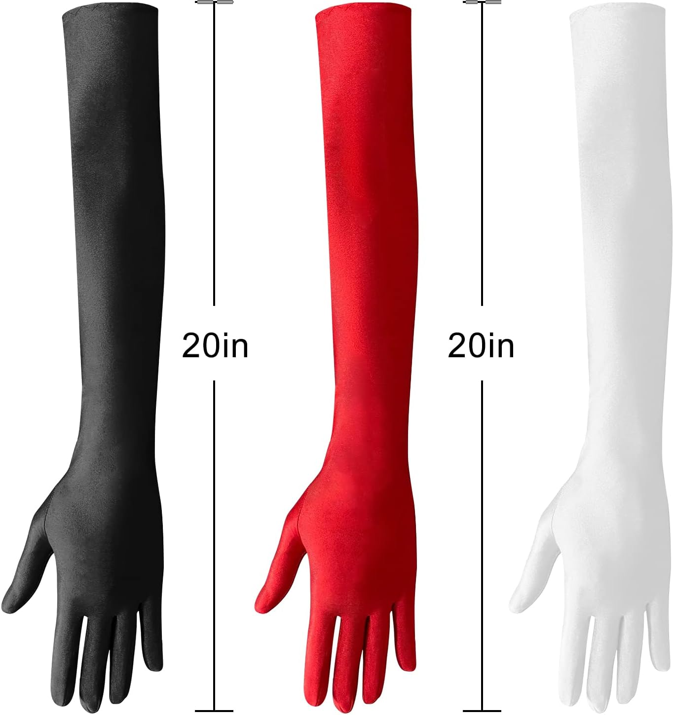 20In Women'S Long Finger Black Gloves Elbow Length Red Gloves image number 2