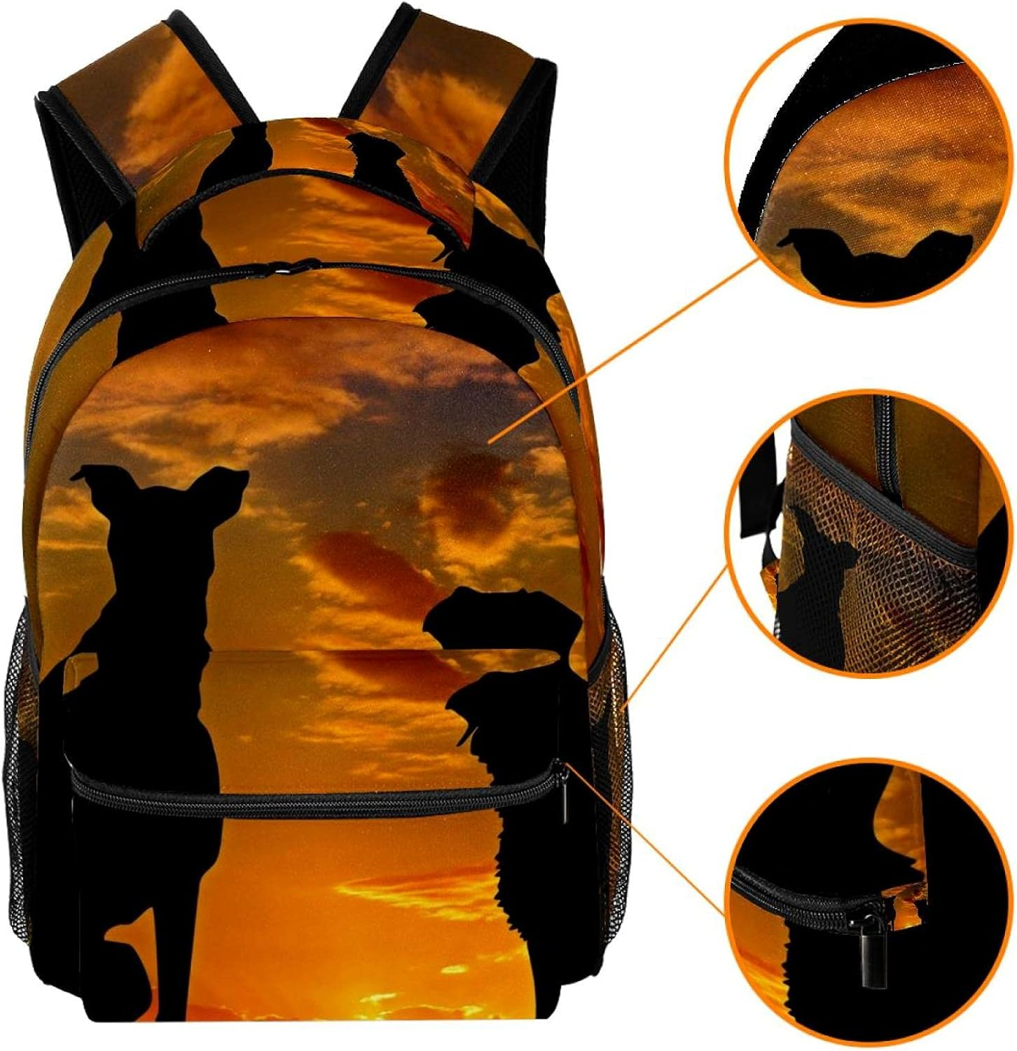 Dogs Animals Sunset Silhouette Backpack Students Shoulder Bags Travel Bag College School Tote Backpacks image number 3