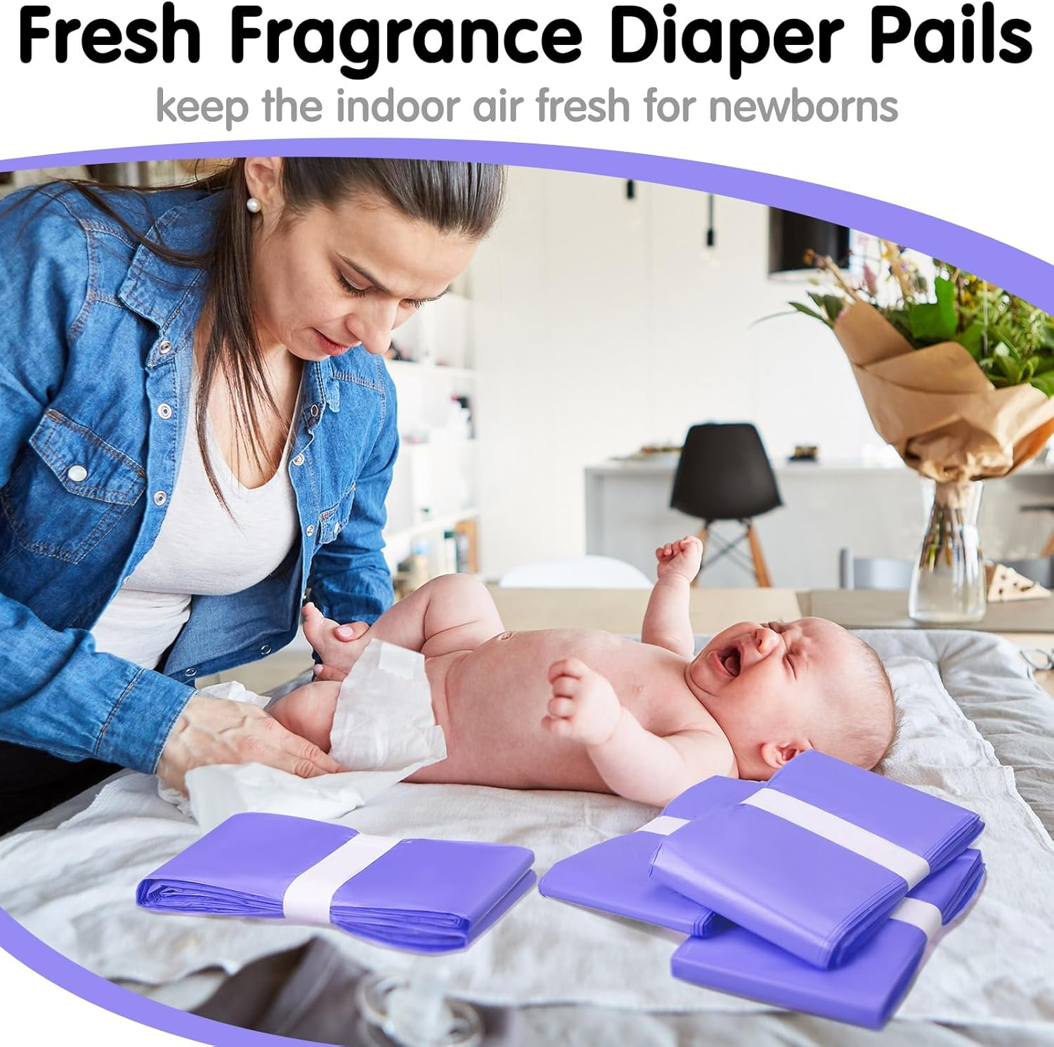 Yeaqee 12 Pack Diaper Pail Refills Bags Compatible with Dekor plus Adult Diaper Pail Liner Baby Scented Diaper Pail Bags Hold up to 7200 Diapers (Purple) - Green image number 3