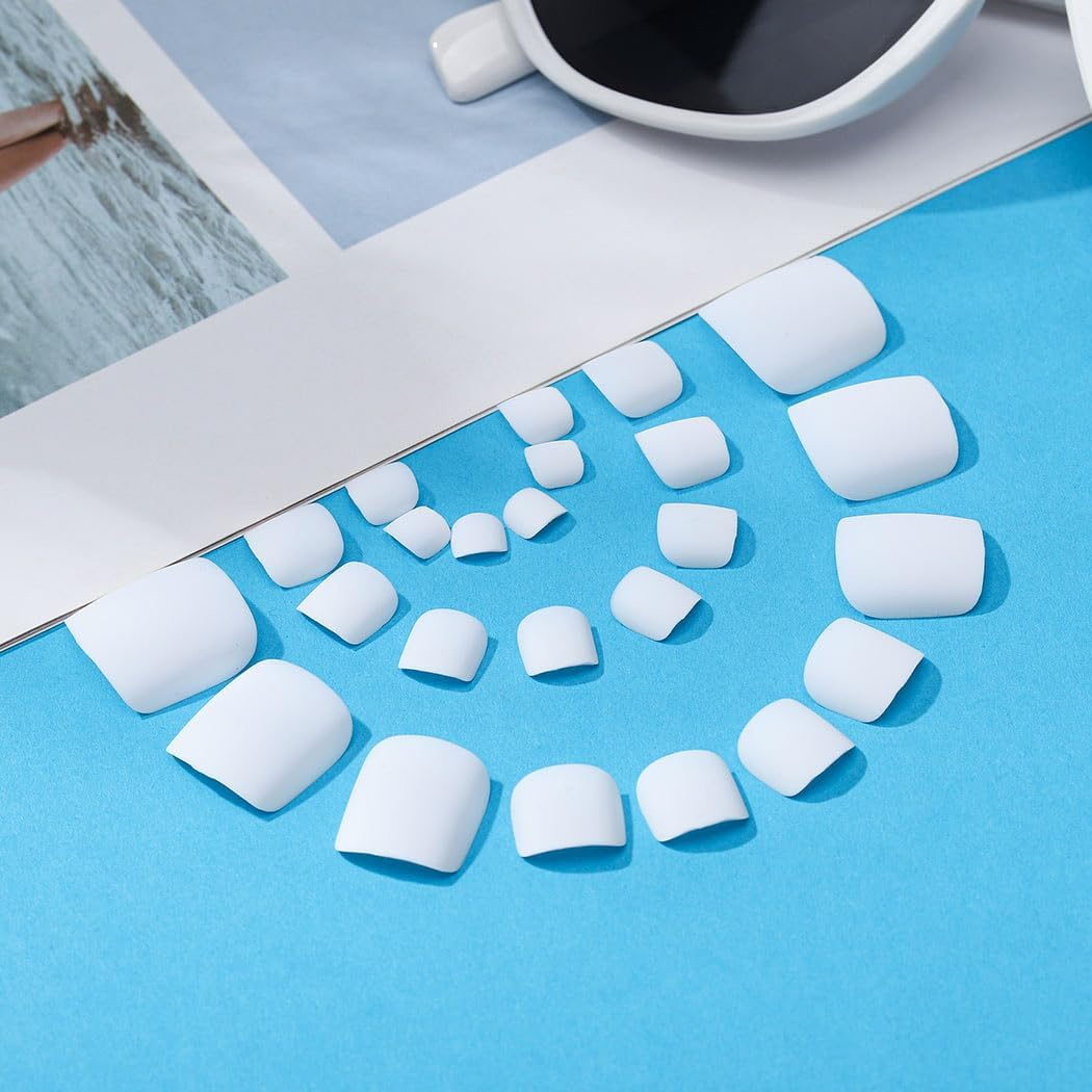 Outyua Solid Square Fake Toenails Matte Press on Toe Nails Short Acrylic False Toes Nails Cute Artificial Beach Full Cover Toenail White for Women 24 Pcs (White) image number 5