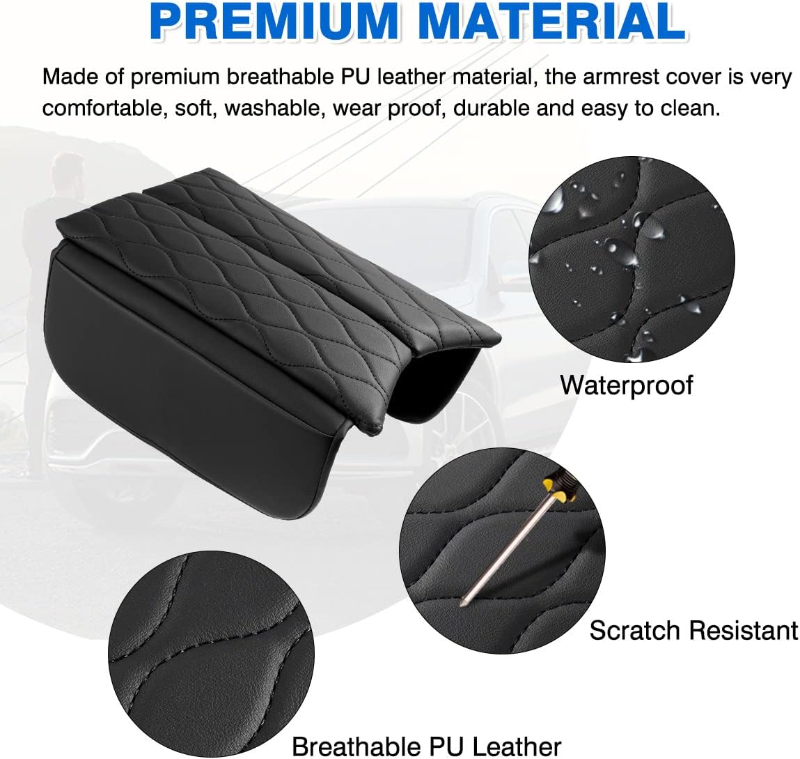 Karltys Compatible with Center Console Cover Mercedes Benz GLC Class 2016-2022 EQC 2019-2023 Accessories Armrest Cover Pad Leather Cushion Protector with Phone Holder Storage Pockets Black image number 3