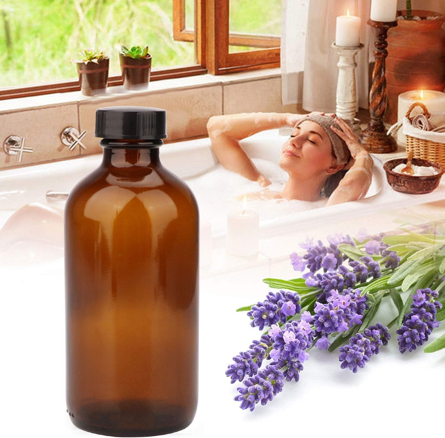 Maredash 8Oz Amber Glass Bottles, 20 Pack Glass Storage Bottles with Black Lids (Brown, 20 Labels, with Funnels, Droppers and Brush) image number 4