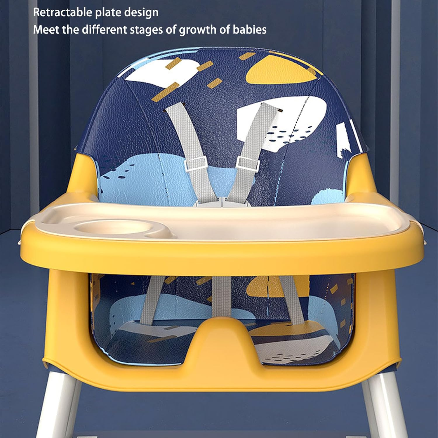 Baby High Chair, 4 Wheels Portable Infant Dining Chair with Adjustable Backrest Footrest, Feeding Highchair with One Step Brake, Flip up Armrests, Double Tray, 5-Point Safety Belt image number 5